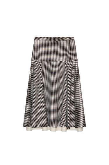 Zara COMBINATION PLAID SKIRT ZW COLLECTION - Brown