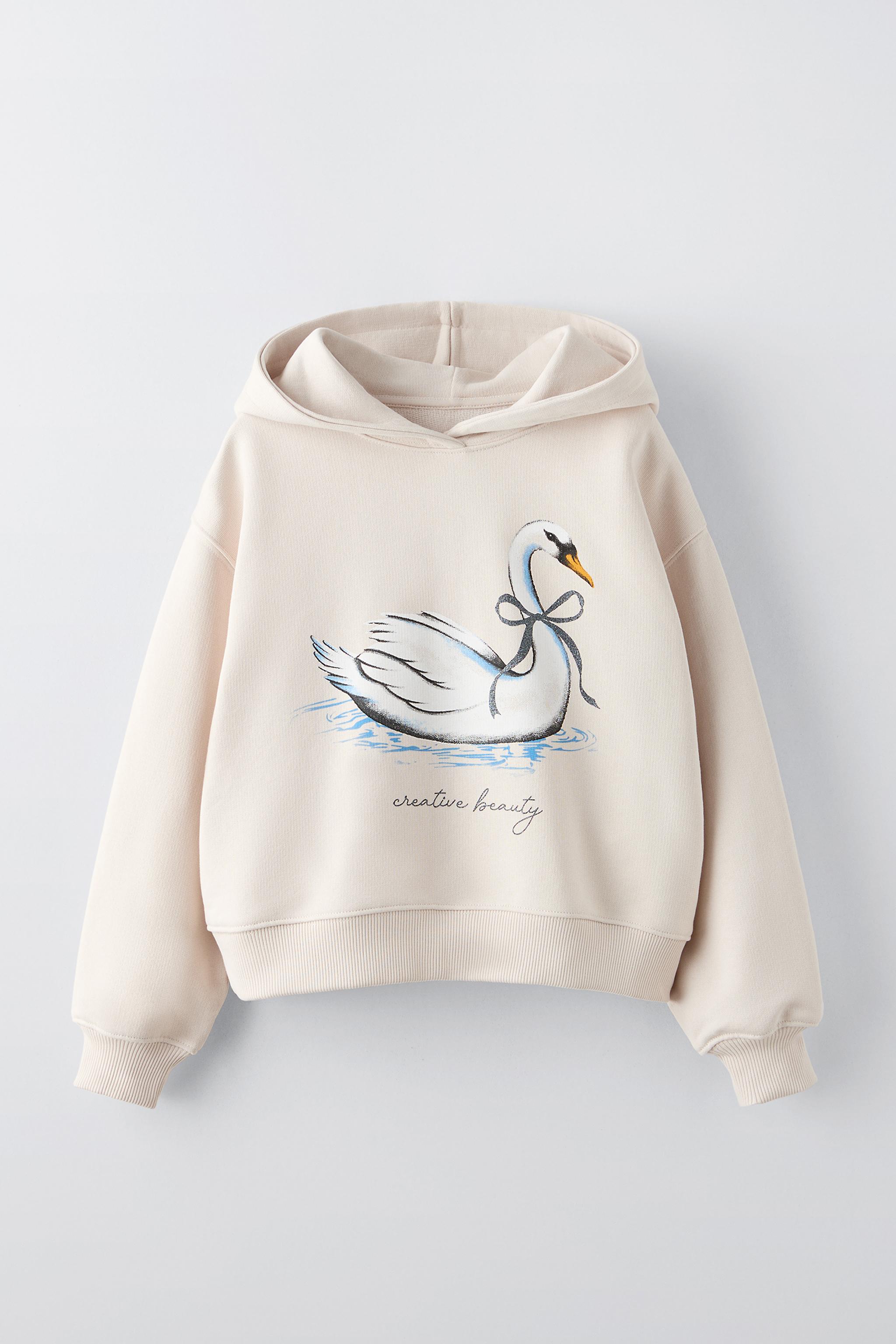 SUDADERA ESTAMPADO CISNE CROP FIT Piedra ZARA Espana