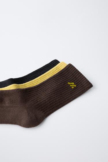 3-PACK OF LOGO SOCKS - Brown by Zara - Image 1