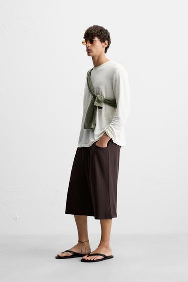 OVERSIZED FIT PLEATED BERMUDA SHORTS - Brown by Zara - Image 3