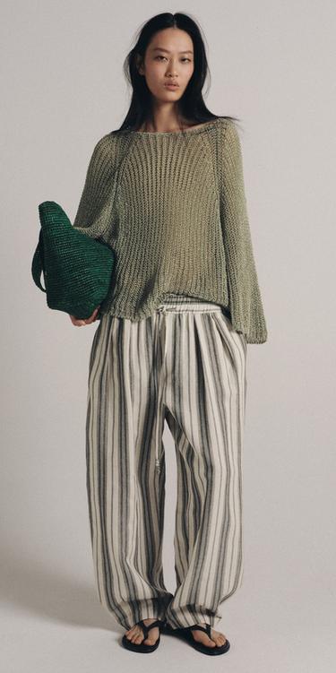 Zara ZW COLLECTION 條紋睡褲 - 裸色 / 黑色