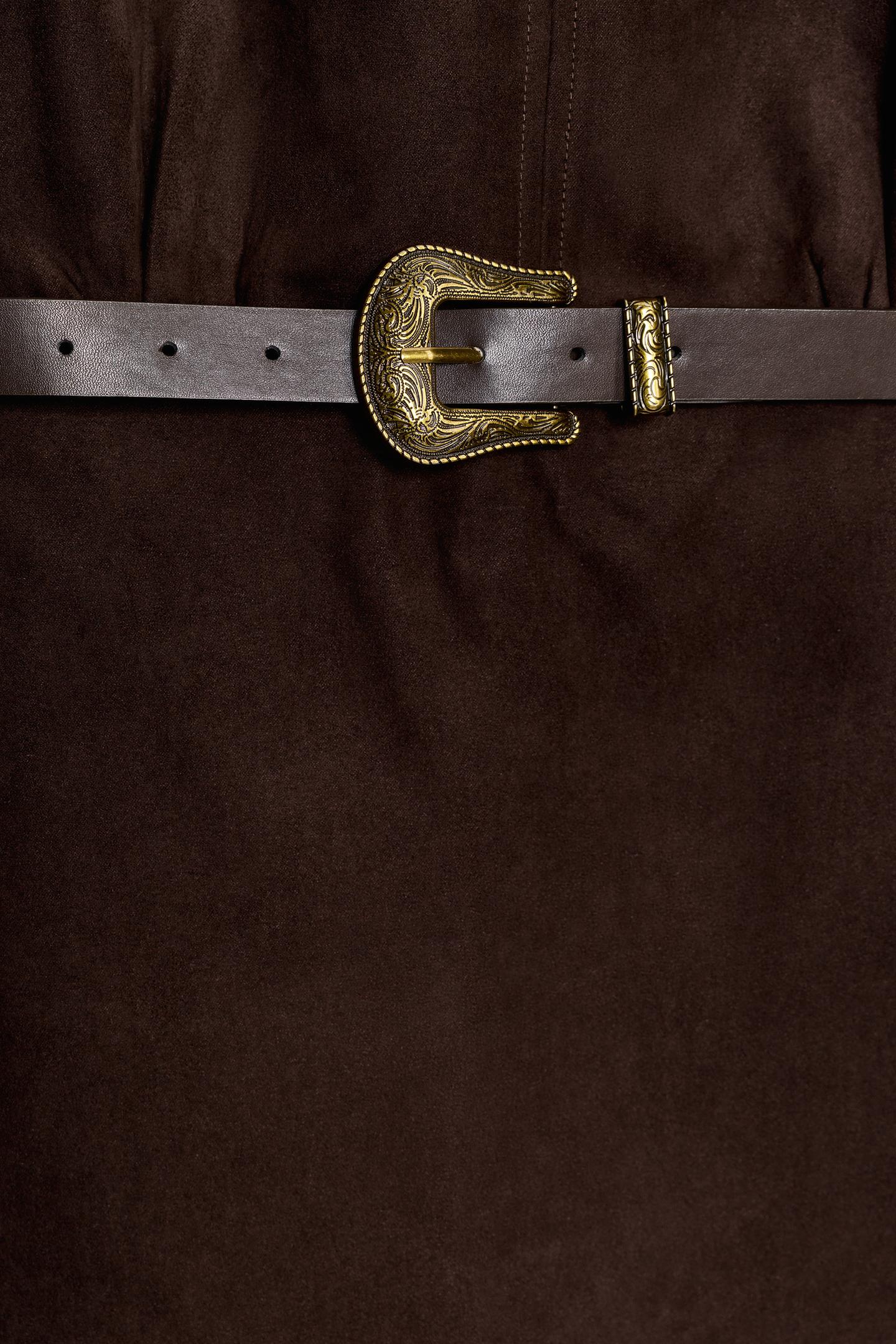Женское платье Zara Belted Suede-Effect Mini, цвет: Тёмный коричневый — фото 8