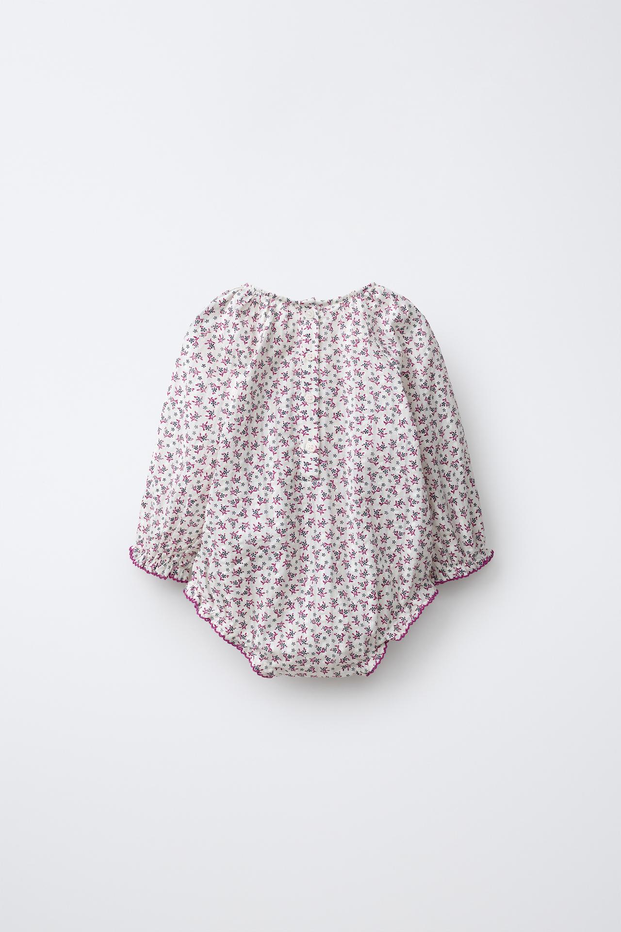FLORAL PRINT ROMPER — Raspberry