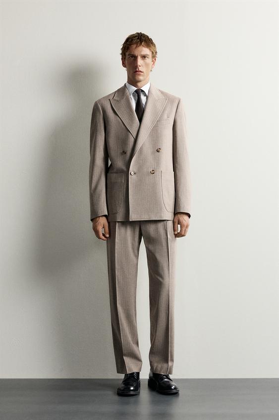 PANTALÓN REGULAR FIT TRAJE RAYA DIPLOMÁTICA - Tostado de Zara - Imagen 0