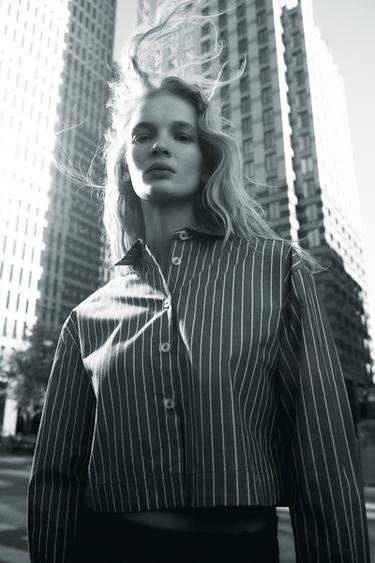 STRIPED CROP SHIRT - Green / Ecru by Zara - Image 0