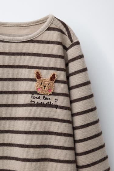 SOFT-TOUCH STRIPED DRESS WITH TEXTURED APPLIQUÉ - Brown by Zara - Image 2