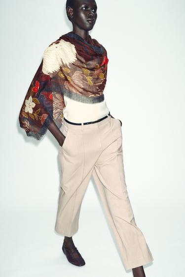 FLORAL PRINT SCARF - Burgundy by Zara - Image 0