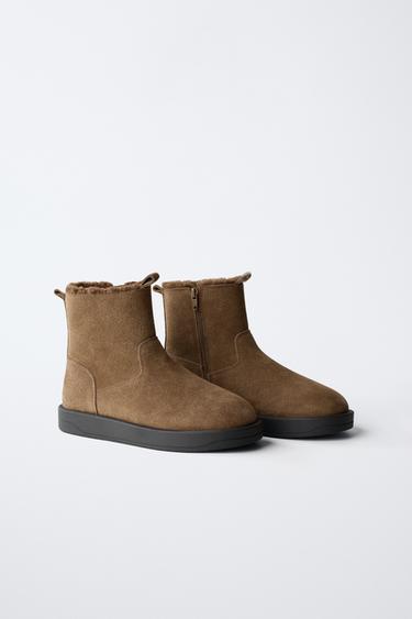 LINED LEATHER ANKLE BOOTS - Brown by Zara