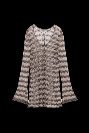 VESTIDO MINI PUNTO CALADO HILO METALIZADO - rayas de Zara - Imagen 0