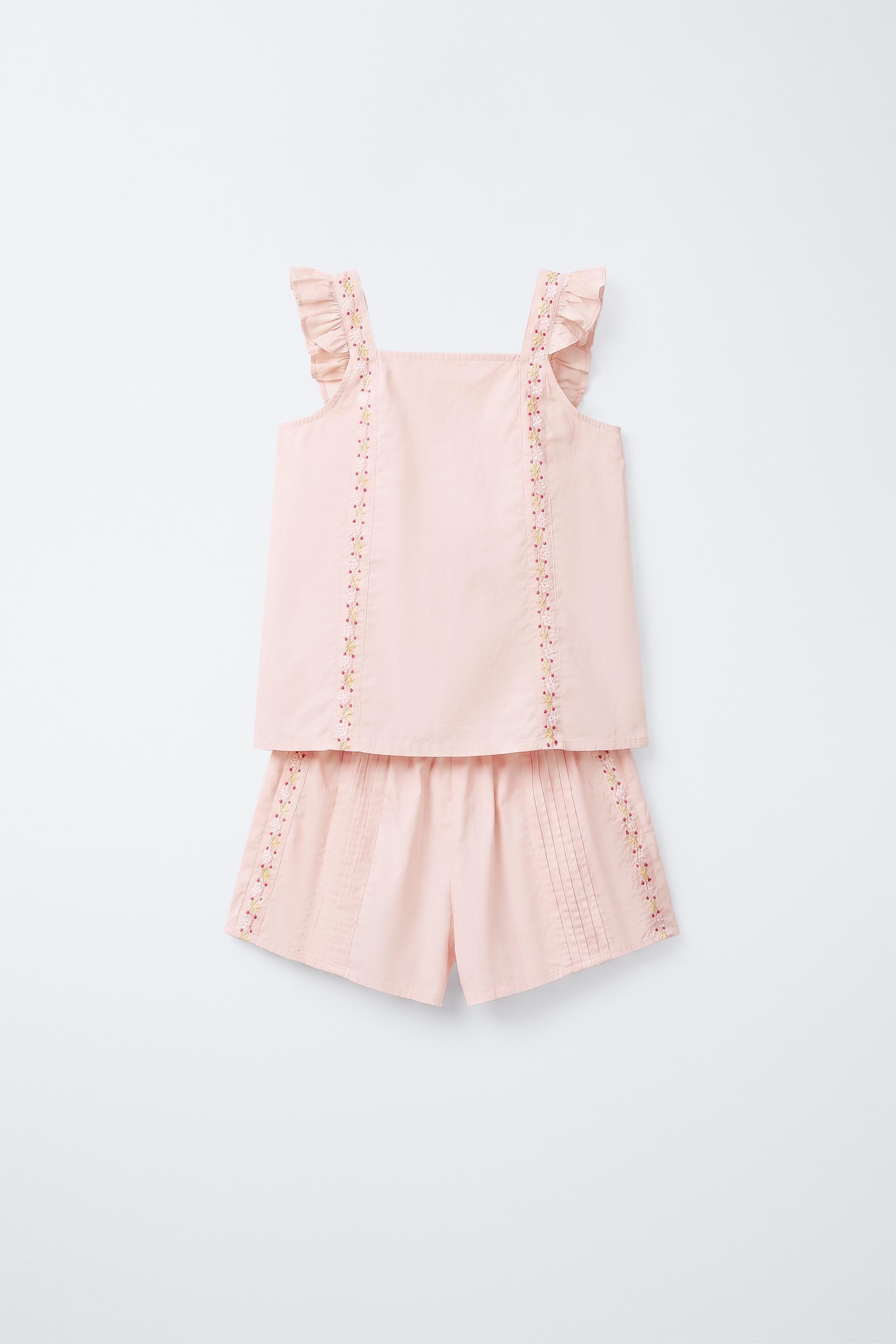6-14 YEARS/ EMBROIDERED STRAP PYJAMAS — Pale pink (alternate view)