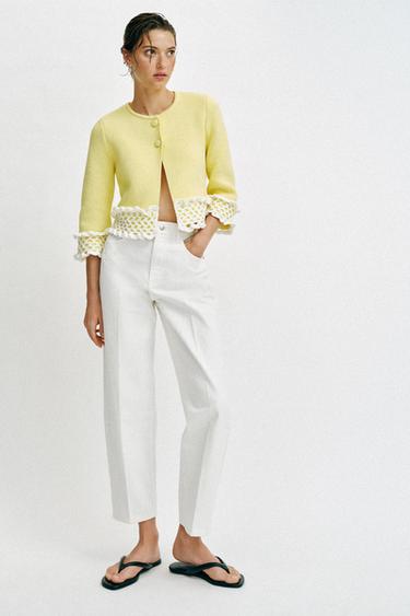 CONTRAST CROCHET KNIT JACKET - Yellow by Zara - Image 0