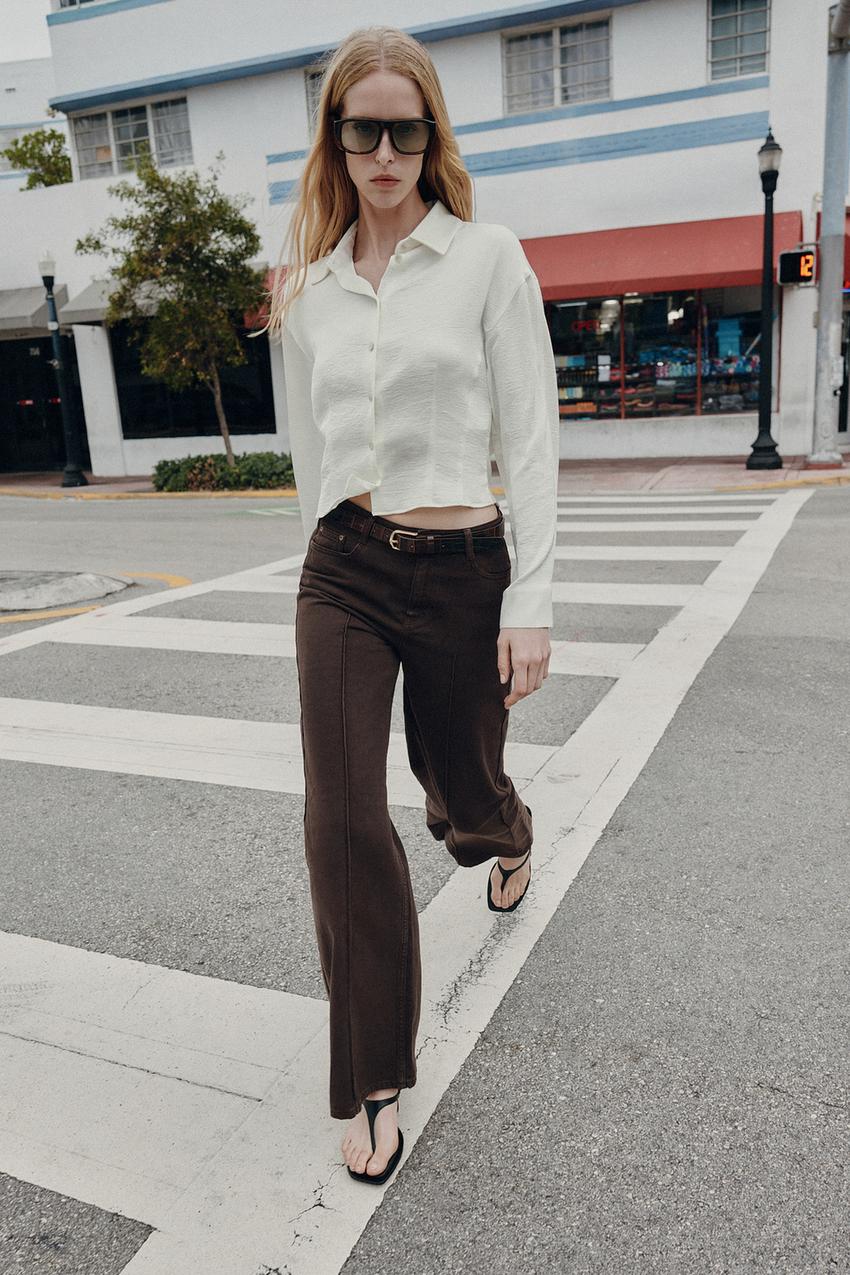 Zara - Satin Effect Fitted Waist Shirt - Ecru - L - Woman Zara - Satin Effect Fitted Waist Shirt - Ecru - L - Woman