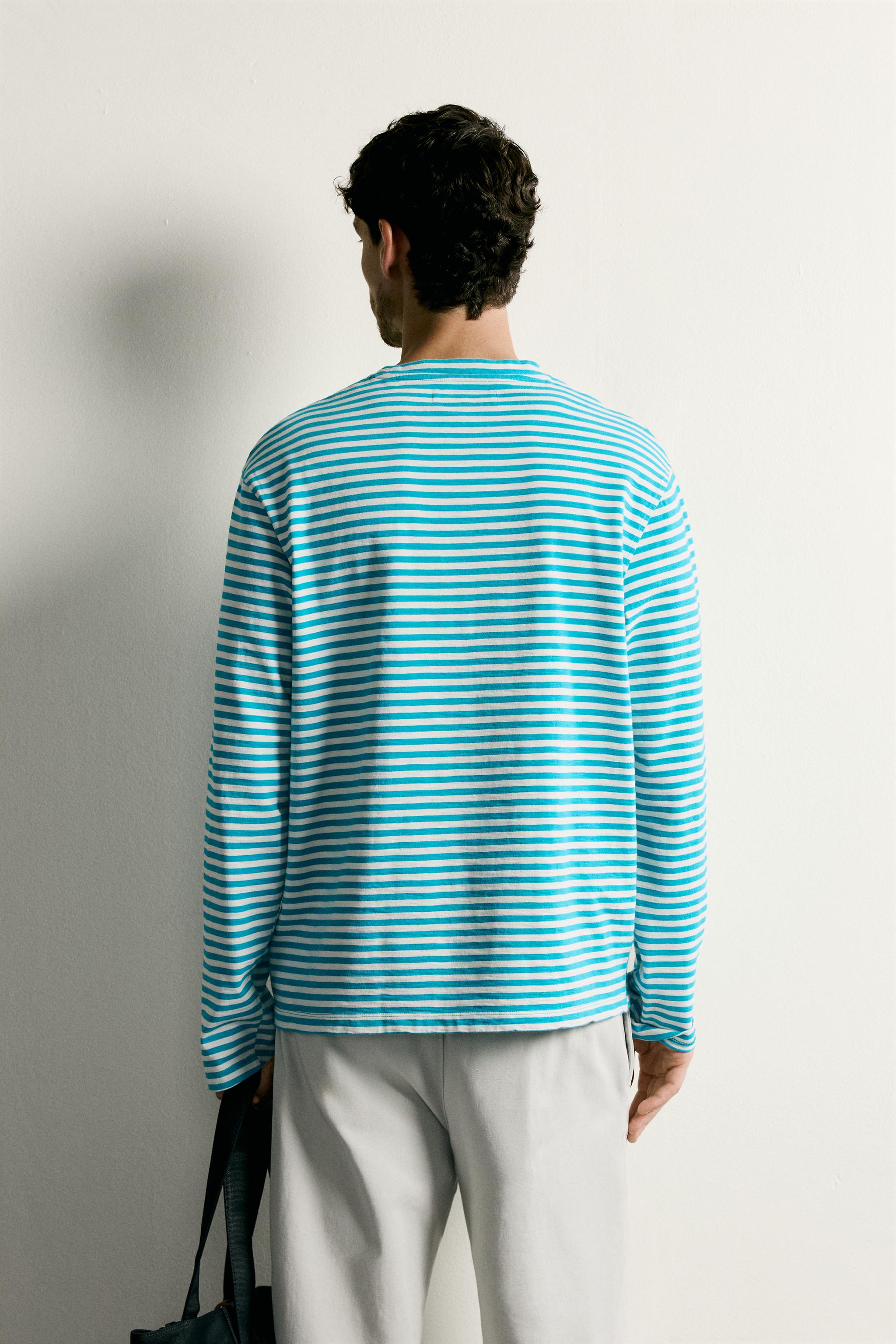 Мужские футболки Zara SLUB STRIPED JACQUARD REGULAR FIT T-SHIRT — фото 3