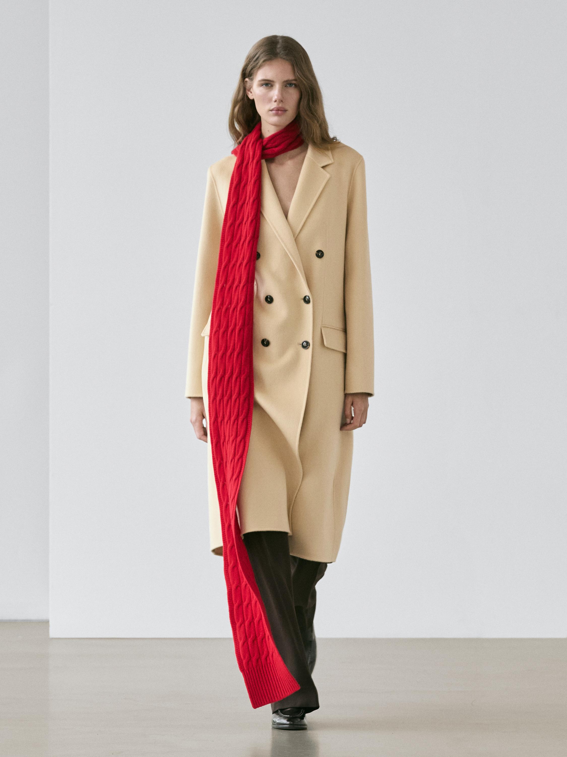 Manteau long croisé en laine mélangée