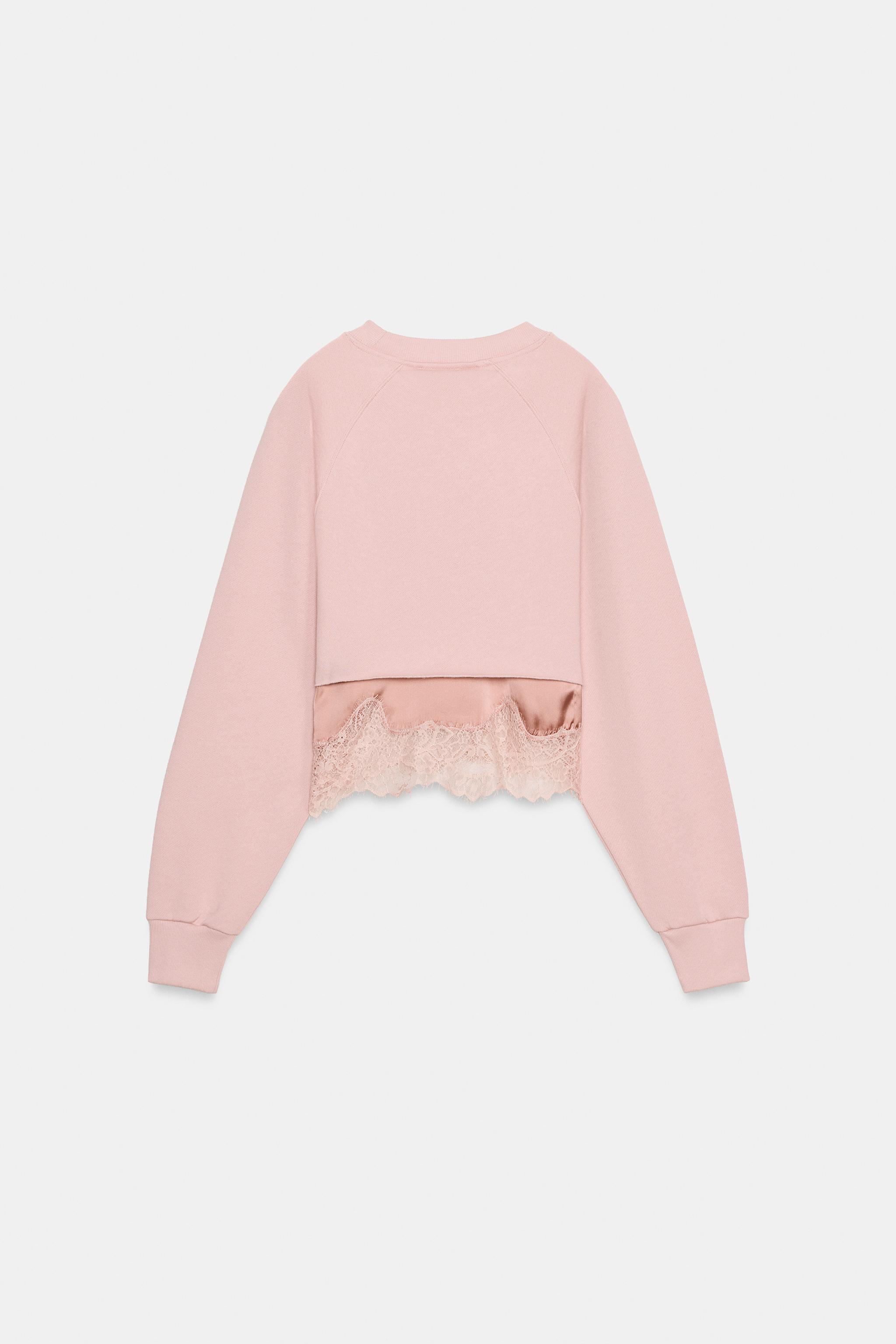 COMBINATION LACE TRIM CROPPED SWEATSHIRT