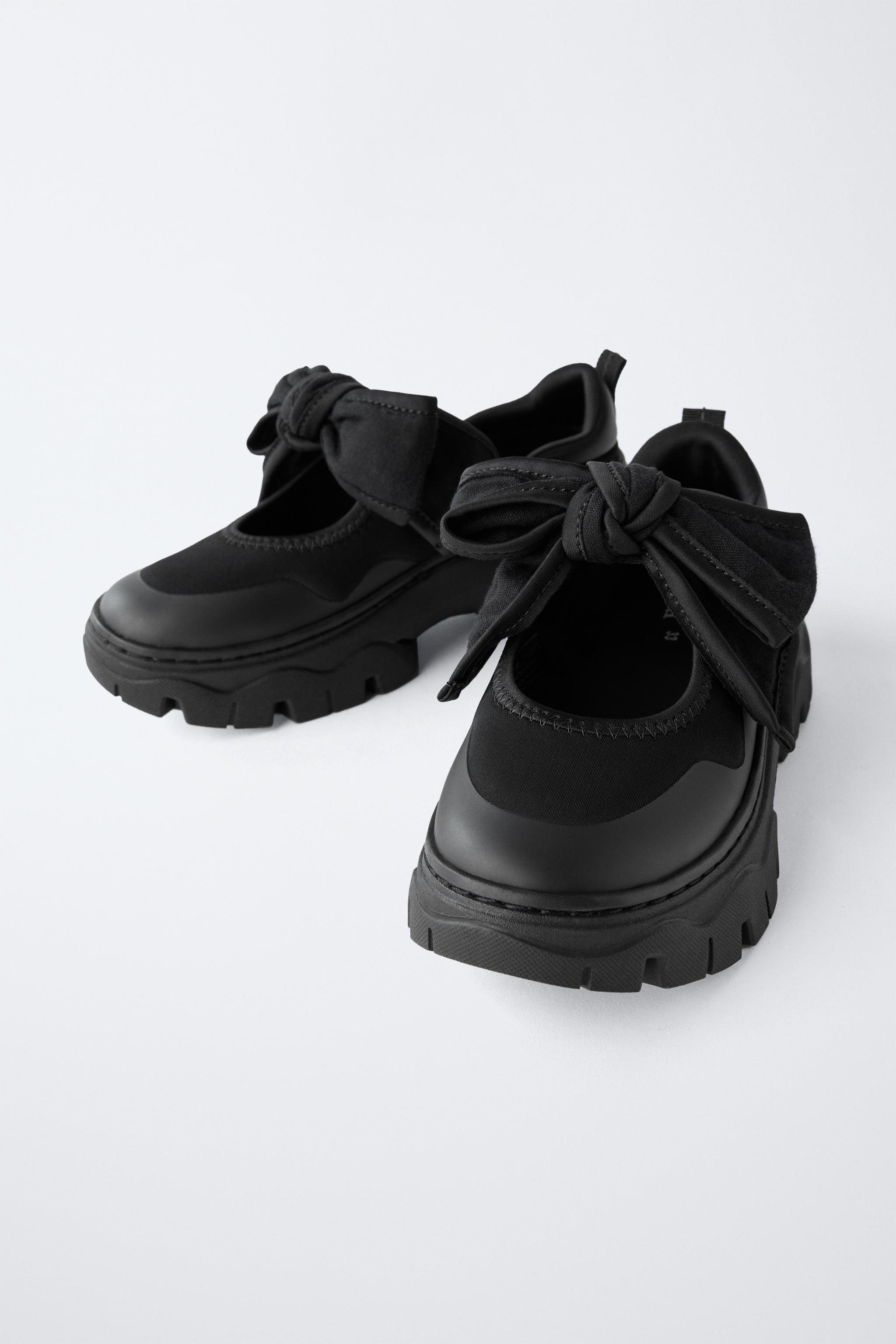 リボン付きスポーティバレリーナシューズ - ブラック | ZARA