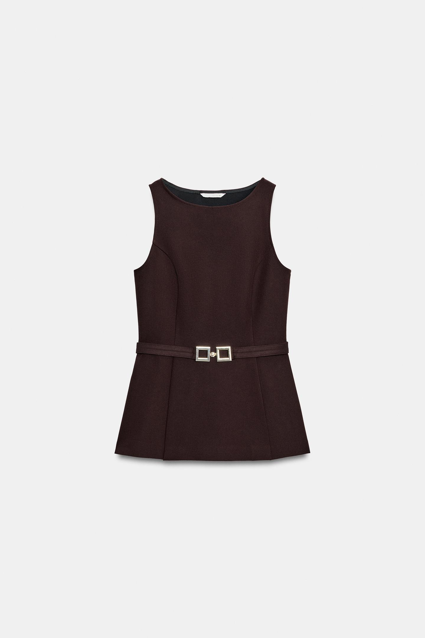 Женский жилет Zara Belted Peplum Vest, цвет: Бордовый — фото 6
