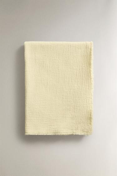 COTTON THROW WITH FRINGING - Yellow by Zara