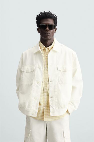 Zara COTTON - HEMP DENIM JACKET - Oyster-white