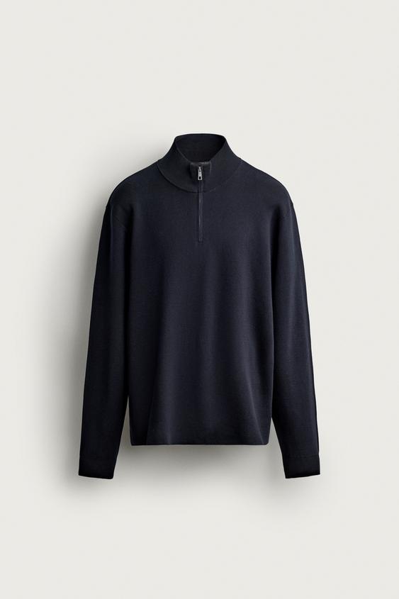 REGULAR FIT QUARTER-ZIP JUMPER - Navy blue by Zara - Image 0
