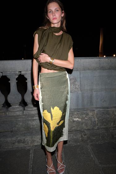 CREASED-EFFECT PRINT MIDI SKIRT - Green / Ecru by Zara - Image 4