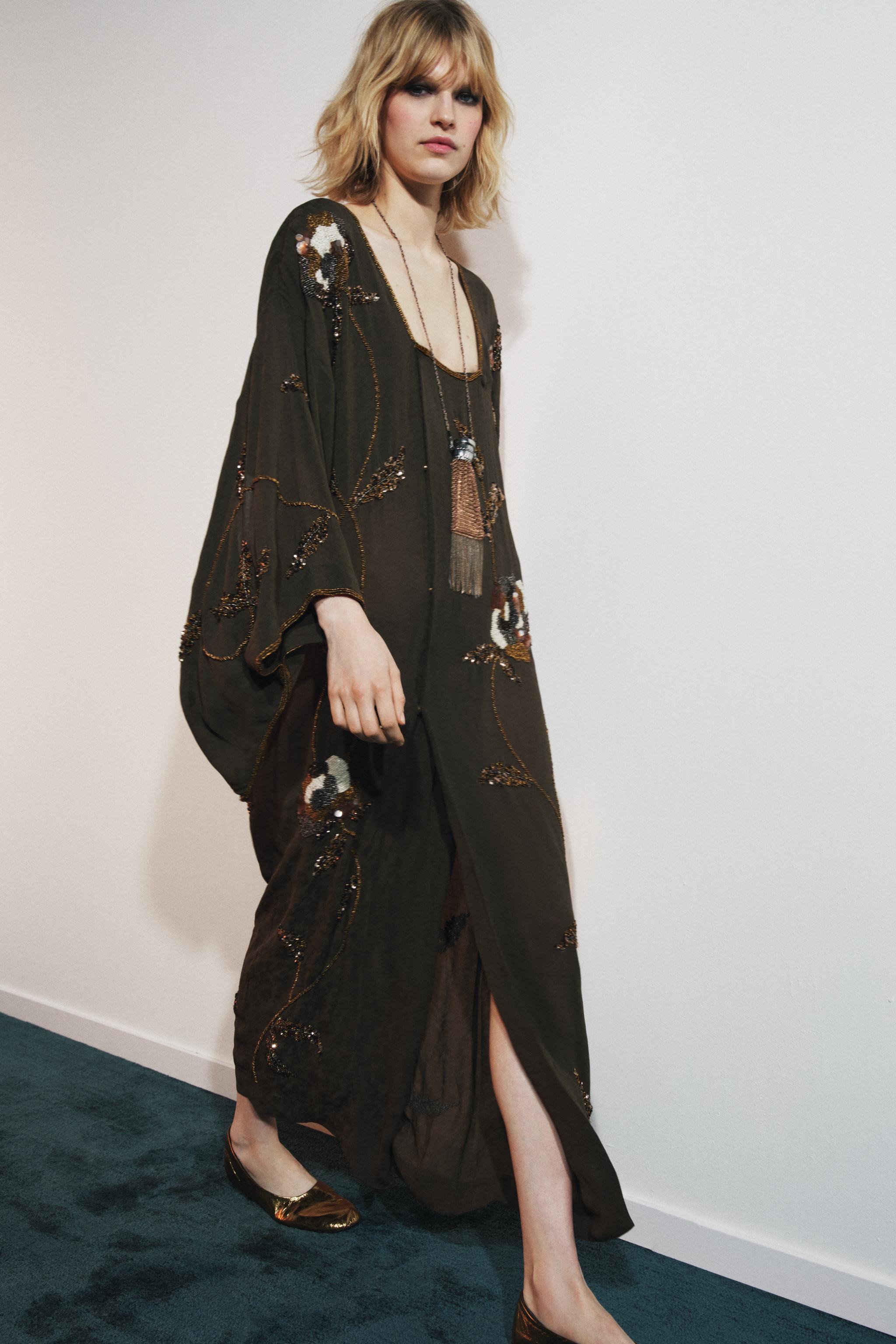 LIMITED EDITION JACQUARD EMBROIDERED DRESS WITH BEADING - GREEN