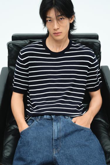 Zara 人造絲混紡針織 T 恤 - 條紋