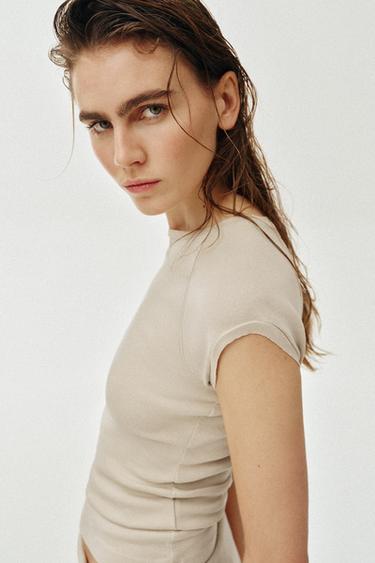 T-SHIRT EFFET DÉLAVÉ MANCHES RAGLAN - Beige de Zara - Image 3