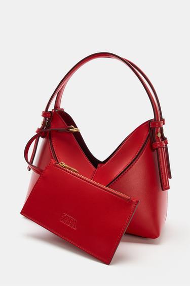 MINI BUCKET BAG WITH TOPSTITCHING - Red by Zara - Image 3