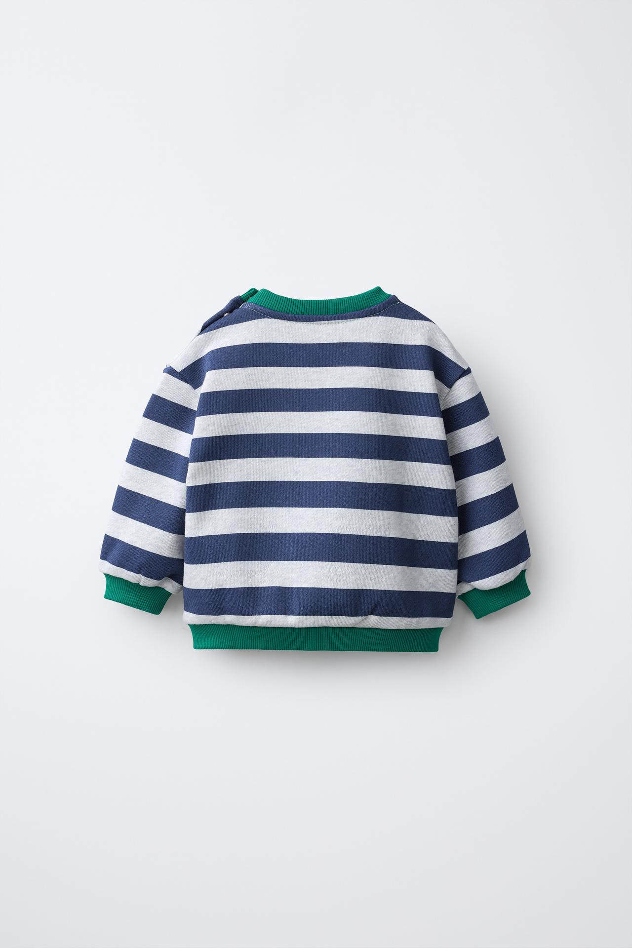 FRUIT OF THE LOOM™ CONTRAST TRIM STRIPED SWEATSHIRT — Gray / Blue