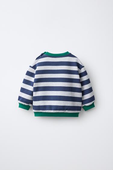 FRUIT OF THE LOOM™ CONTRAST TRIM STRIPED SWEATSHIRT — Gray / Blue 2
