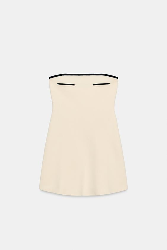 CONTRAST TRIM KNIT MINI DRESS - Ecru / Black by Zara - Image 0