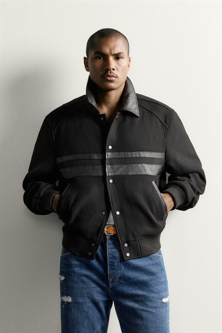 Chaqueta de corte cropped con efecto piel combinada 2