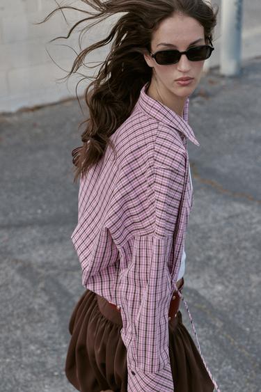 CHEMISE À CARREAUX MULTIPOSITIONS - Rose / Blanc de Zara - Image 3