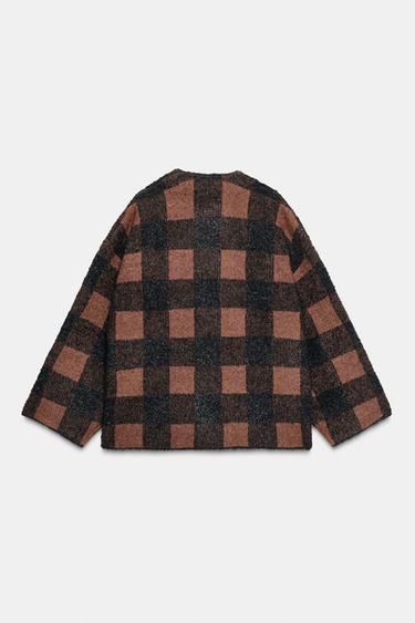 MANTEAU EN MAILLE À CARREAUX - Gris / Marron clair de Zara - Image 5