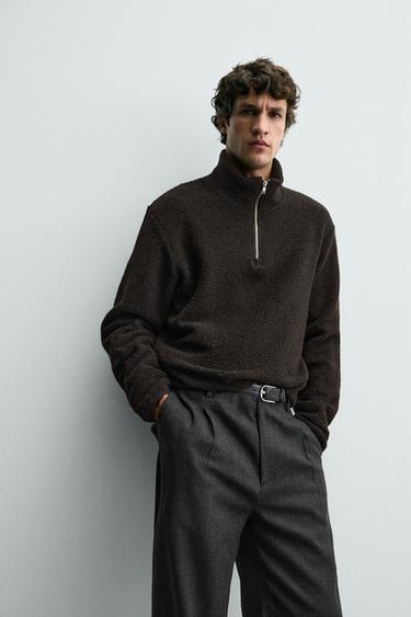 SWEAT EFFET MOUTON À COL ZIPPÉ - Marron foncé de Zara - Image 5