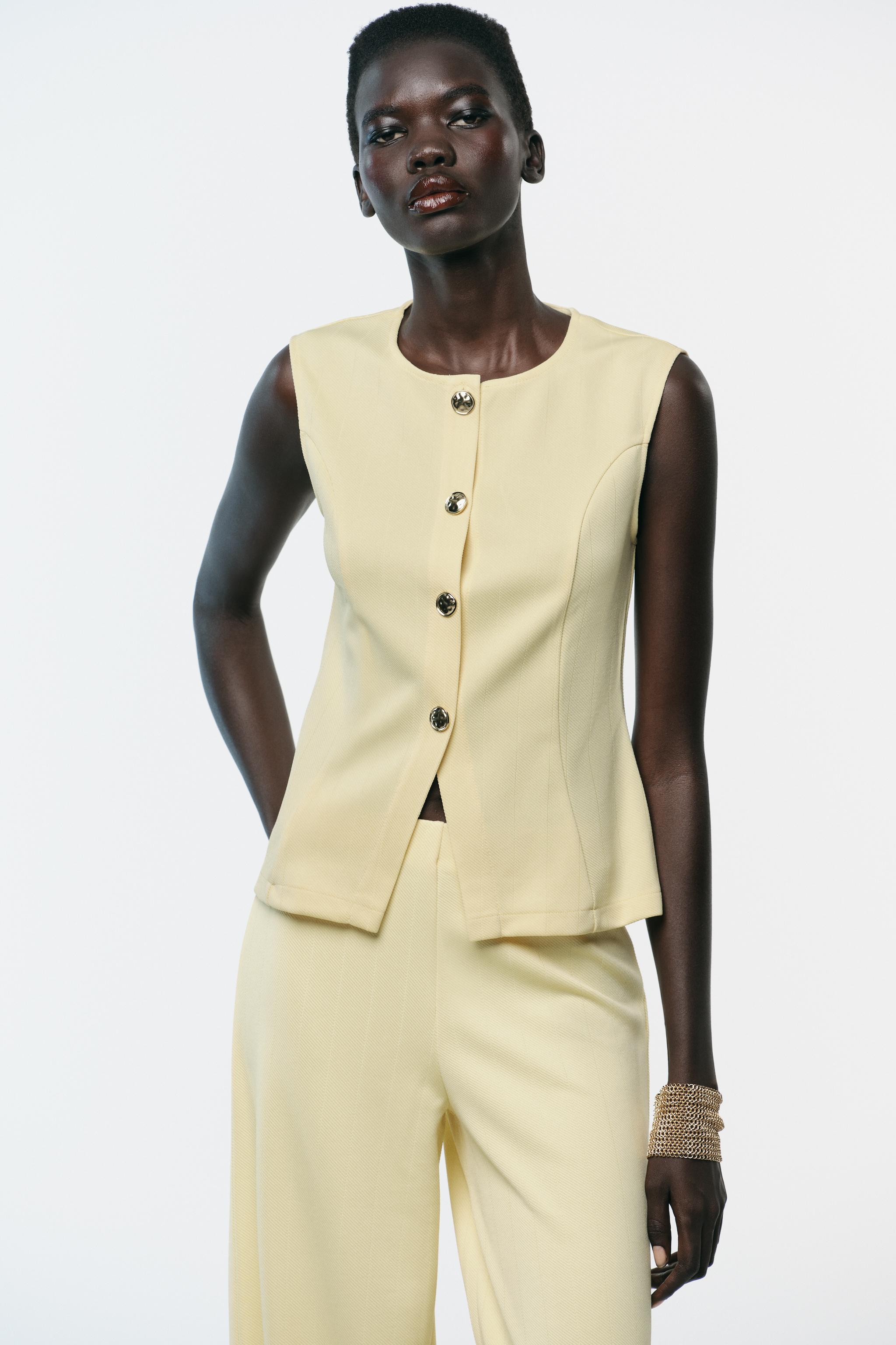 TWILL BUTTON VEST TOP - Brown | ZARA United States