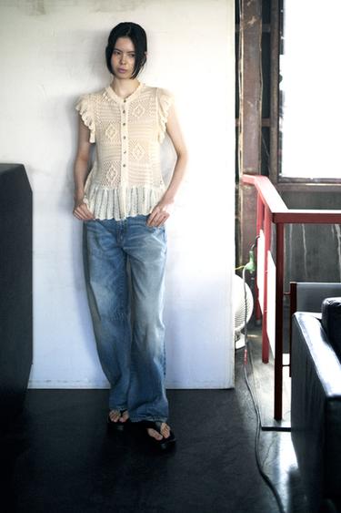POINTELLE KNIT CARDIGAN WITH RUFFLES - Ecru by Zara - Image 0