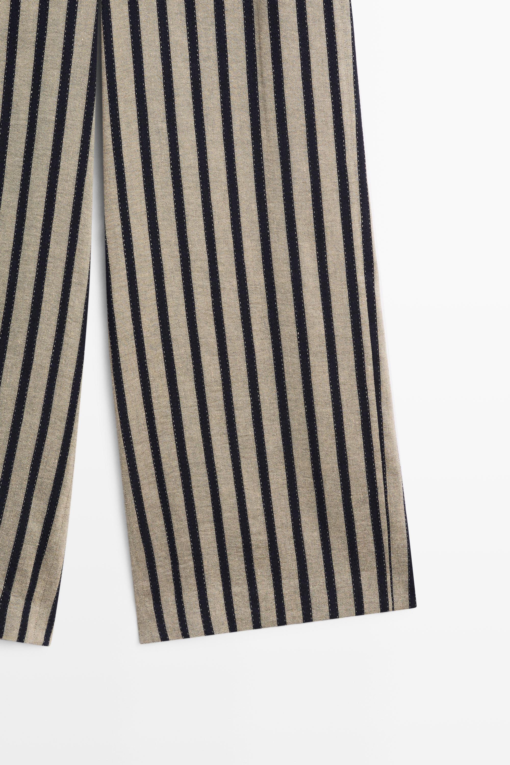 Striped wide-leg linen blend pants