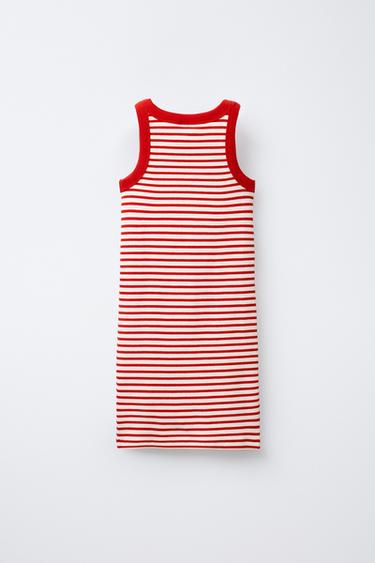 STRIPED RIBBED DRESS - Ecru / Red by Zara - Image 1