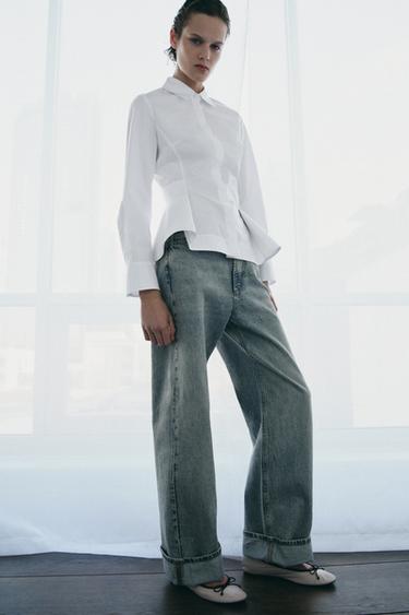 Zara KOŠULJA OD POPELINA S PEPLUMOM ZW COLLECTION – Bijela