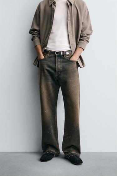 JEANS LOOSE FIT SALPICADURAS - Arena / Azul de Zara