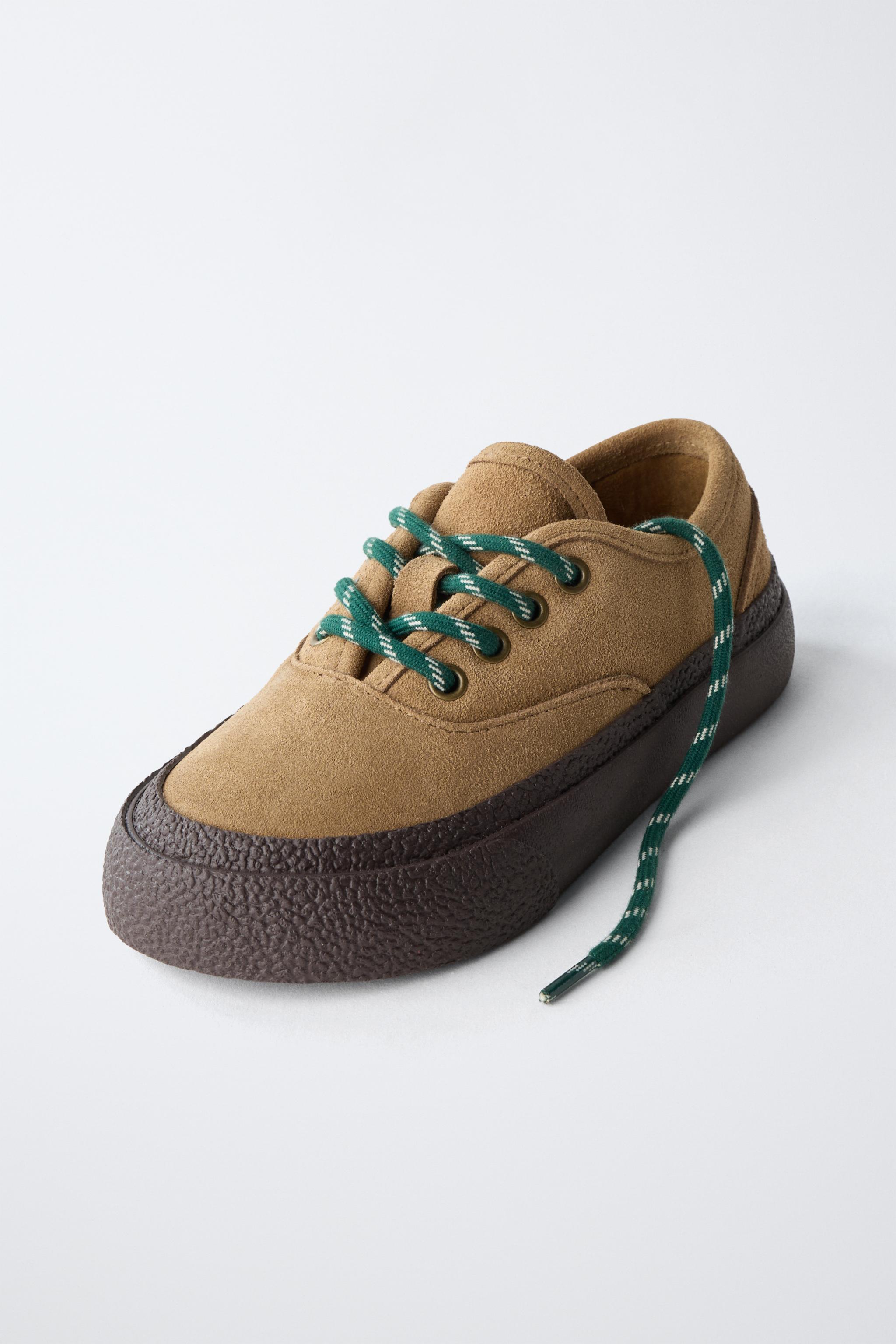 Детские кроссовки Zara CONTRAST LEATHER SNEAKERS — фото 4
