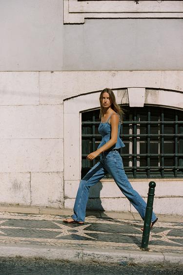 Zaras JEANS Z1975 90'S STRAIGHT MED HÖG MIDJA OCH SKÄRP - Blå medel