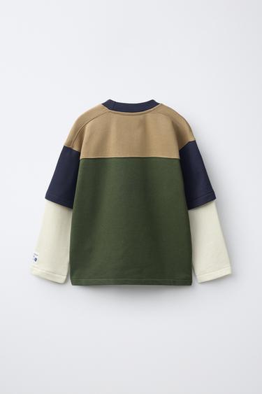 VARSITY NUMBER DOUBLE-SLEEVE SWEATSHIRT — Green / Ecru 2
