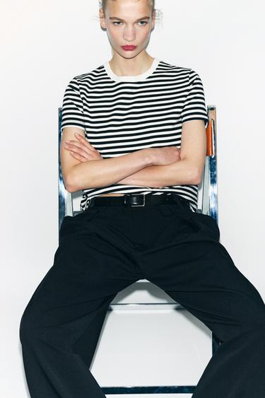 SHORT SLEEVE INTERLOCK T-SHIRT - striped by Zara - Image 3