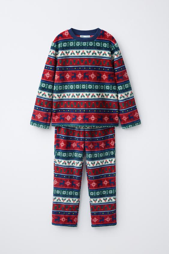 6-14 AÑOS/ PIJAMA POLAR ESTAMPADO GRECA - Rojo de Zara - Imagen 0