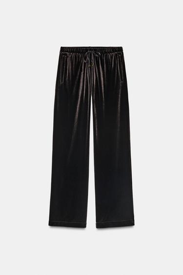 WIDE-LEG VELVET TROUSERS - Dark brown by Zara