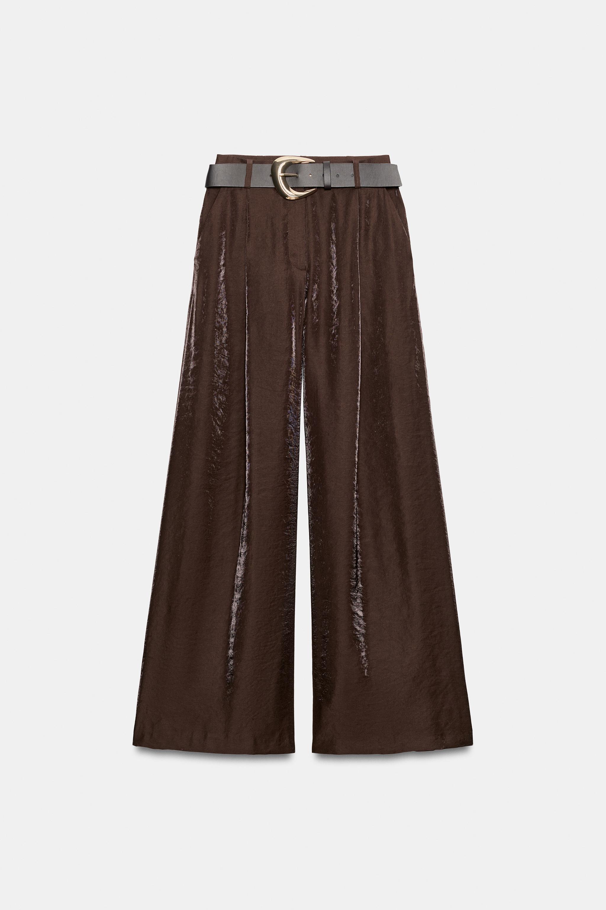 Женские брюки Zara SATIN WIDE-LEG TROUSERS WITH BELT — фото 8