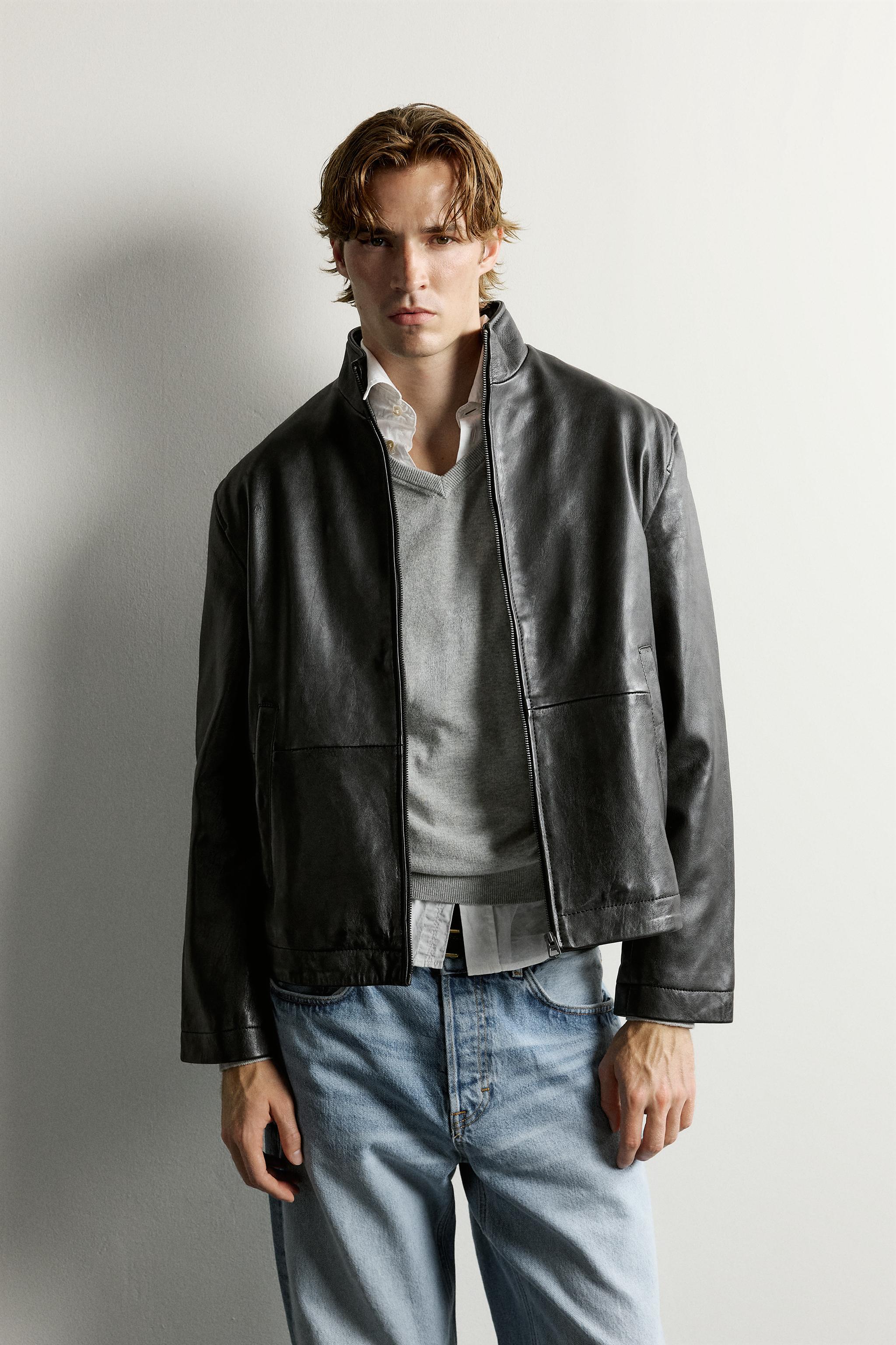 BLOUSON EN CUIR EFFET DÉLAVÉ